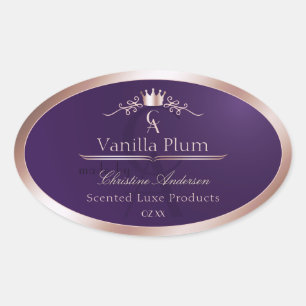 Dark Purple Product Label Rose Gold Frame Monogram