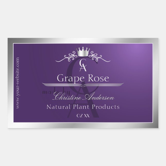 Dark Purple Product Label Silver Frame Monogram (Front)