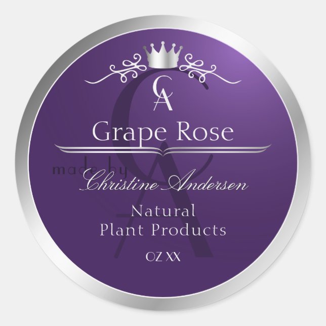 Dark Purple Product Label Silver Frame Monogram (Front)