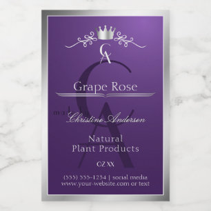 Dark Purple Product Label Silver Frame Monogram