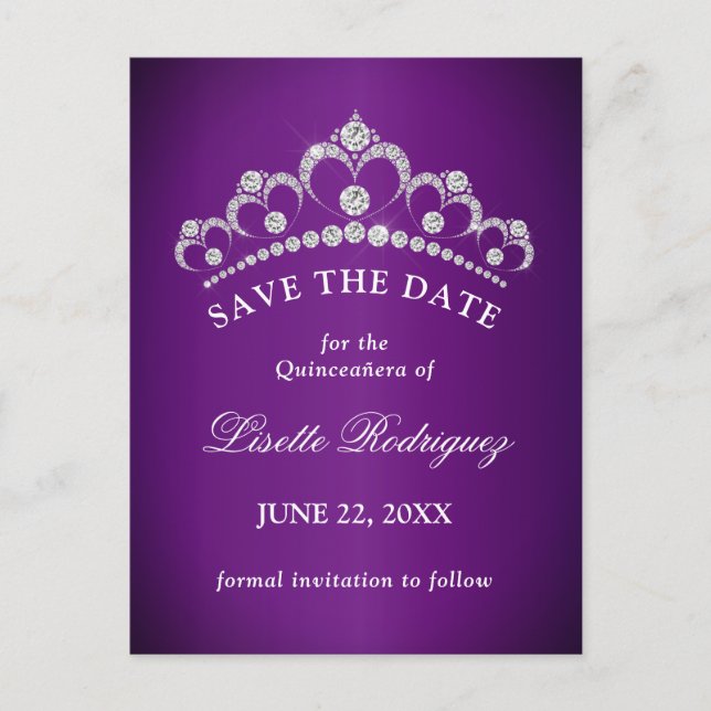 Dark Purple Quinceanera Save The Date Postcard (Front)