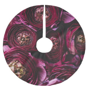 Dark Purple Ranunculus, Blossoming Close-Up. Brushed Polyester Tree Skirt