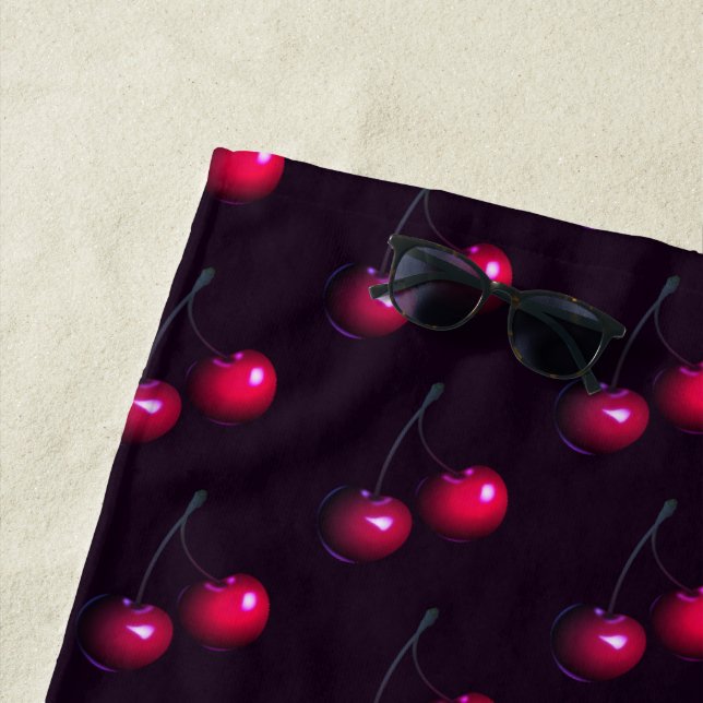 Dark Purple Red Sweet Cherries Beach Towel (In Situ)