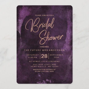 Dark Purple & Rose Gold Bridal Shower Invitation