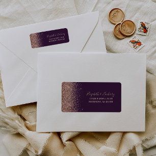 Dark Purple Rose Gold Glitter Return Address