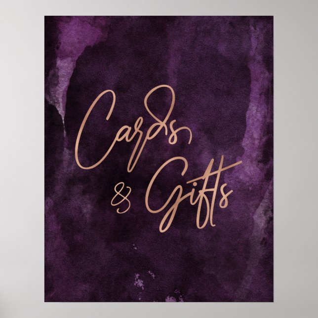 Dark Purple Rose Gold Wedding Cards & Gifts Poster (Front)