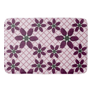 Dark Purple Rose Pattern — Elegant Plum Flora Bath Mat