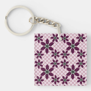 Dark Purple Rose Pattern — Elegant Plum Flora Key Ring