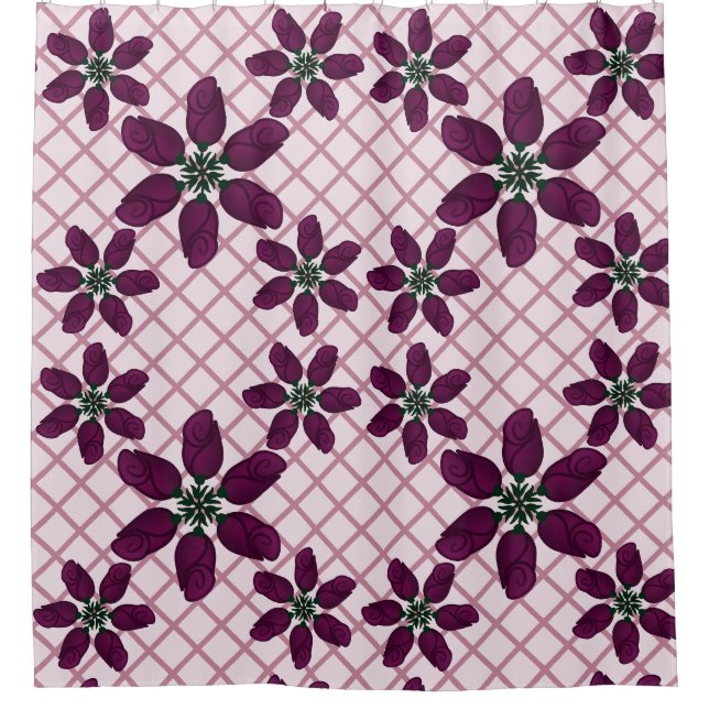 Dark Purple Rose Pattern — Elegant Plum Flora Shower Curtain (Front)