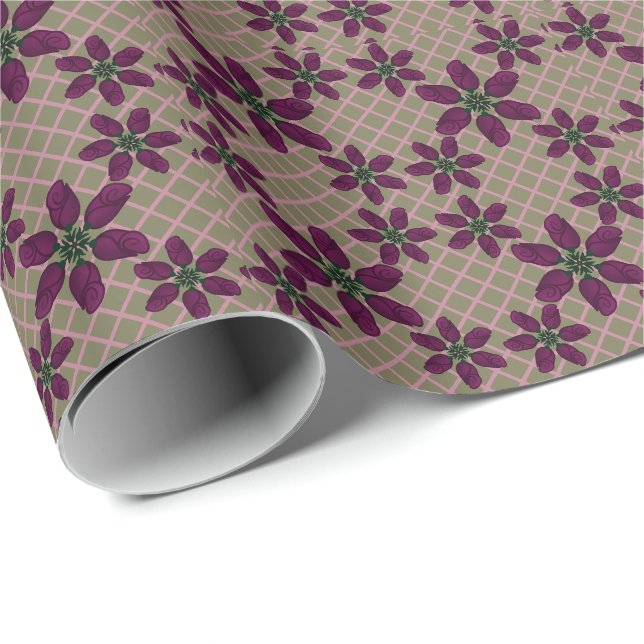 Dark Purple Rose Pattern — Elegant Plum Flora Wrapping Paper (Roll Corner)
