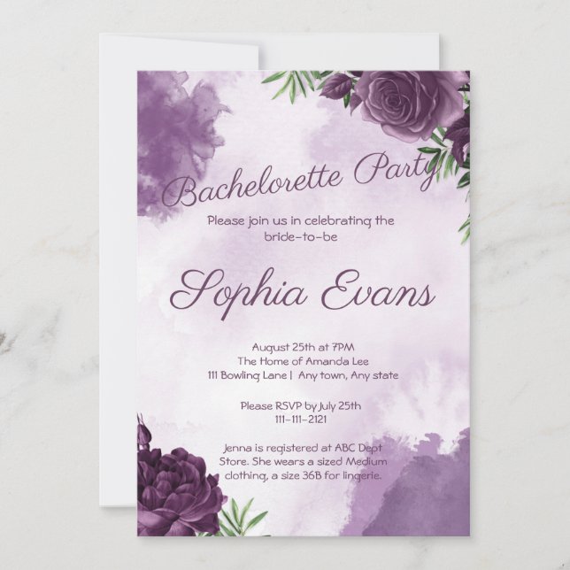Dark Purple Roses Floral Gothic Bachelorette Party Invitation (Front)