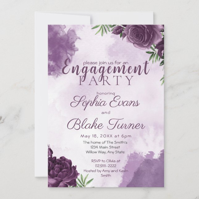 Dark Purple Roses Floral Gothic Engagement Party Invitation (Front)