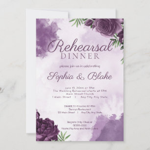 Dark Purple Roses Floral Gothic Rehearsal Dinner Invitation