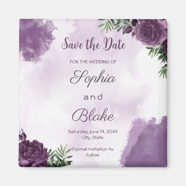 Dark Purple Roses Floral Gothic Save the Date Magnet (Front)