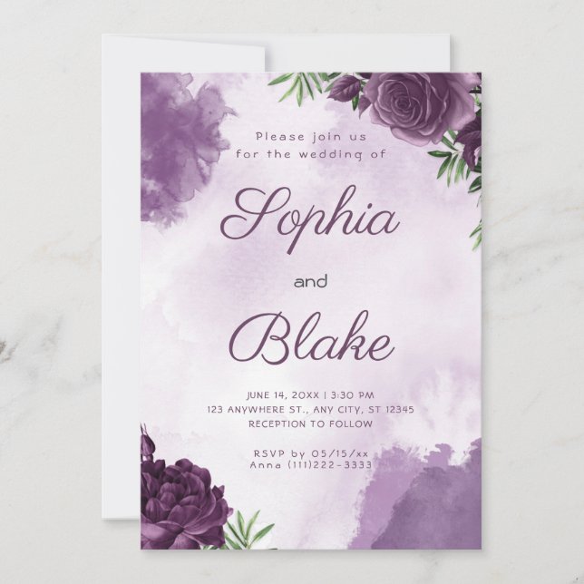 Dark Purple Roses Floral Gothic Wedding Invitation (Front)