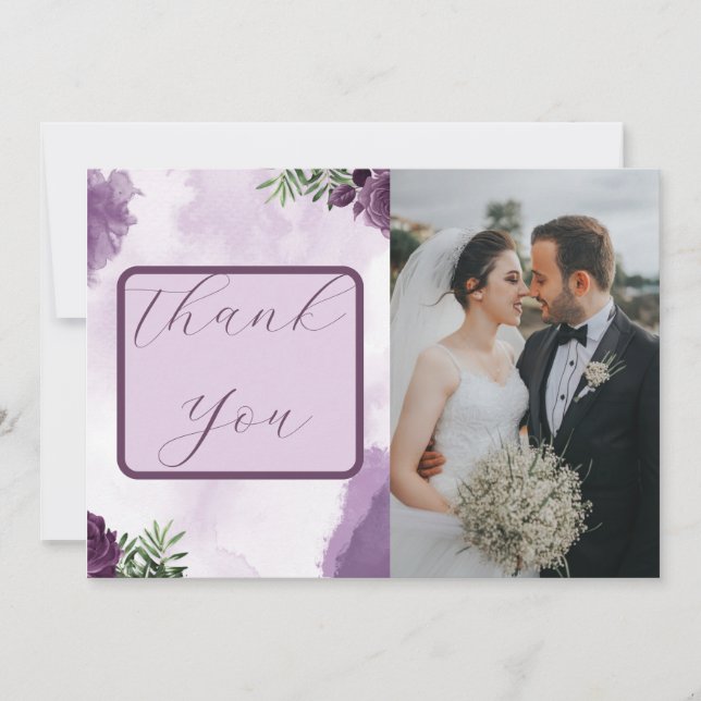 Dark Purple Roses Floral Gothic Wedding Photo Thank You Card (Front)