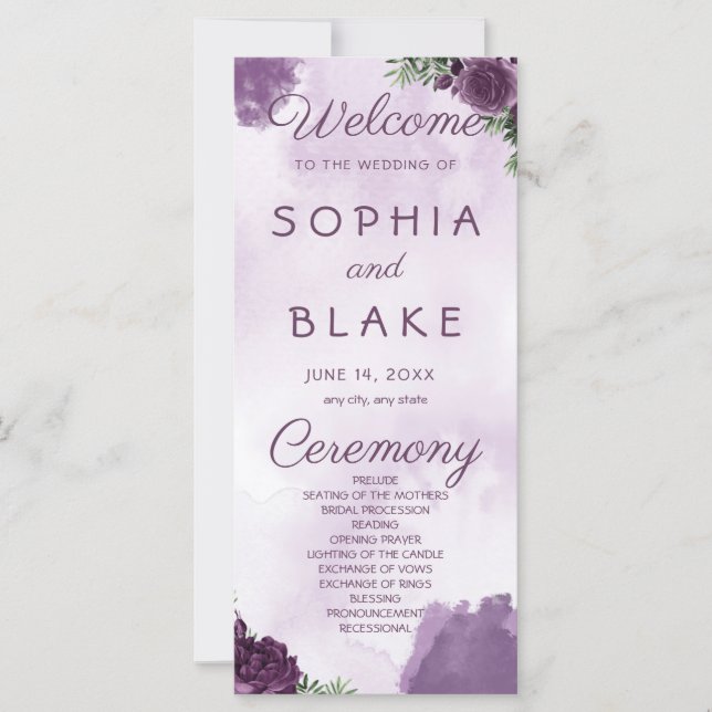 Dark Purple Roses Floral Gothic Wedding Program (Front)
