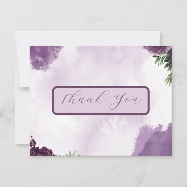 Dark Purple Roses Floral Gothic Wedding Thank You Card (Front)