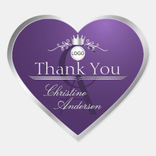 Dark Purple Silver Frame Logo Monogram Thank You Heart Sticker