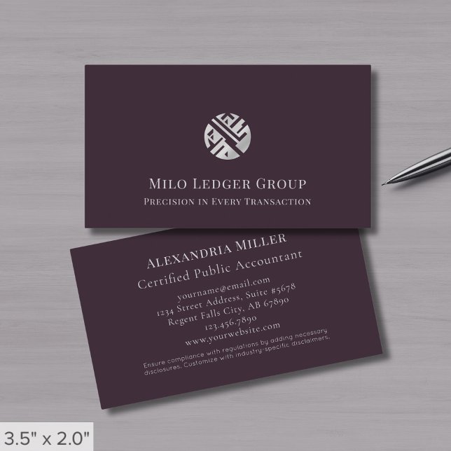 Dark Purple Silver Geometric Logo Business Card (Creator Uploaded)