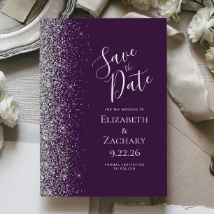 Dark Purple Silver Glitter Save the Date