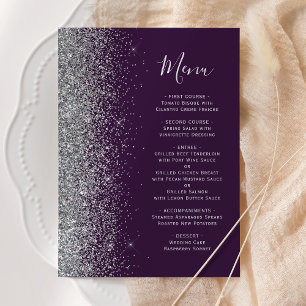 Dark Purple Silver Glitter Wedding Menu