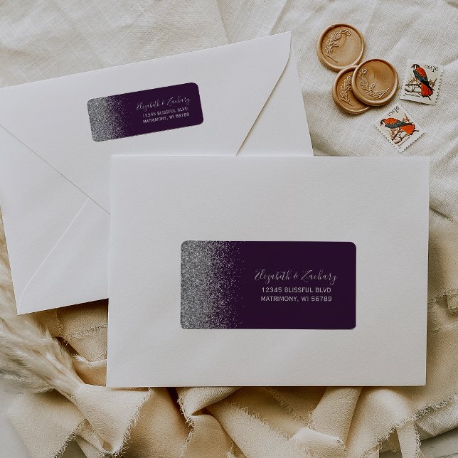 Dark Purple Silver Glitter Wedding Return Address (Creator Uploaded)