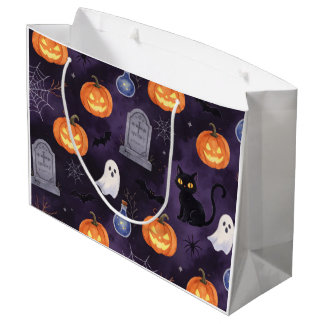 Dark Purple Spooky Halloween Oil Painting Large Gift Bag