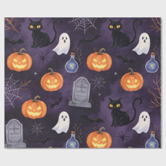 Dark Purple Spooky Halloween Oil Painting Wrapping Paper
