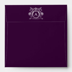 Dark Purple Square Scrollwork Monogram Envelopes