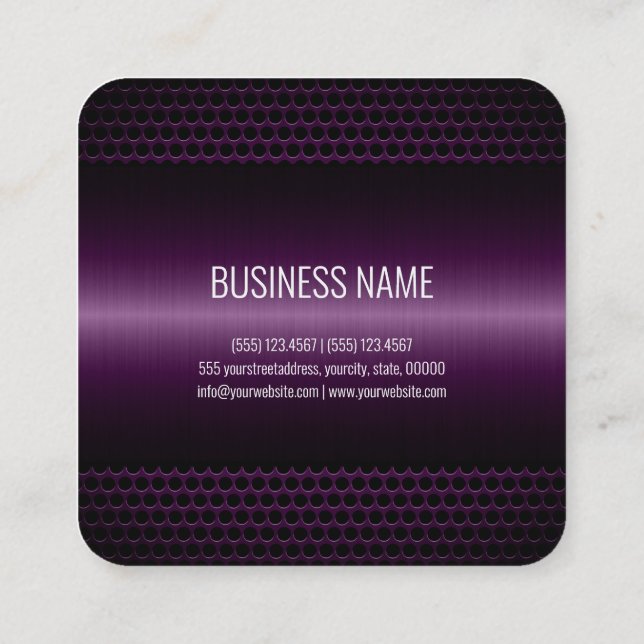 Dark Purple Stainless Steel Metal Look Square Business Card (Back)