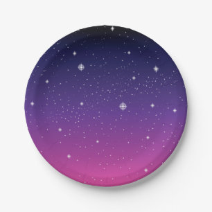 Dark Purple Starry Night Sky Paper Plate