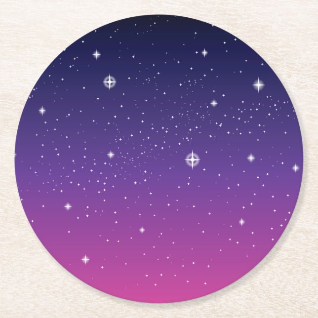 Dark Purple Starry Night Sky Round Paper Coaster (Front)