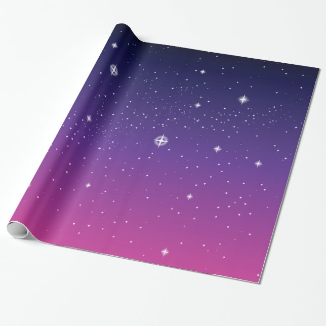 Dark Purple Starry Night Sky Wrapping Paper (Unrolled)