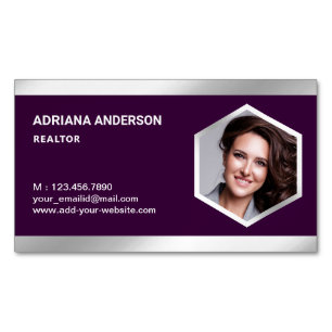 Dark Purple Steel Silver Real Estate Photo Realtor Magnetic Business Card