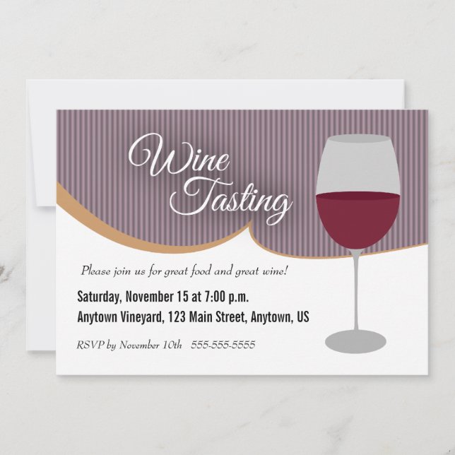 Dark Purple Stripes Wine Tasting Party Invitation (Front)