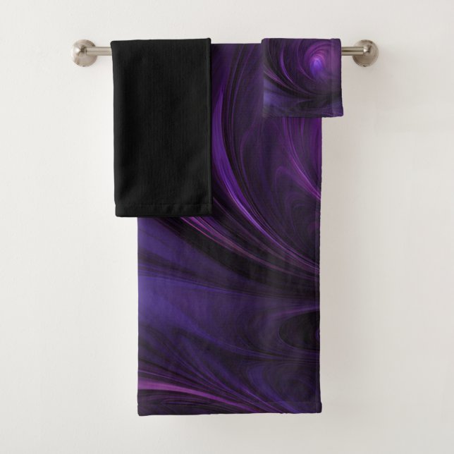 Dark Purple Swirl Design Bath Towel Set (Insitu)