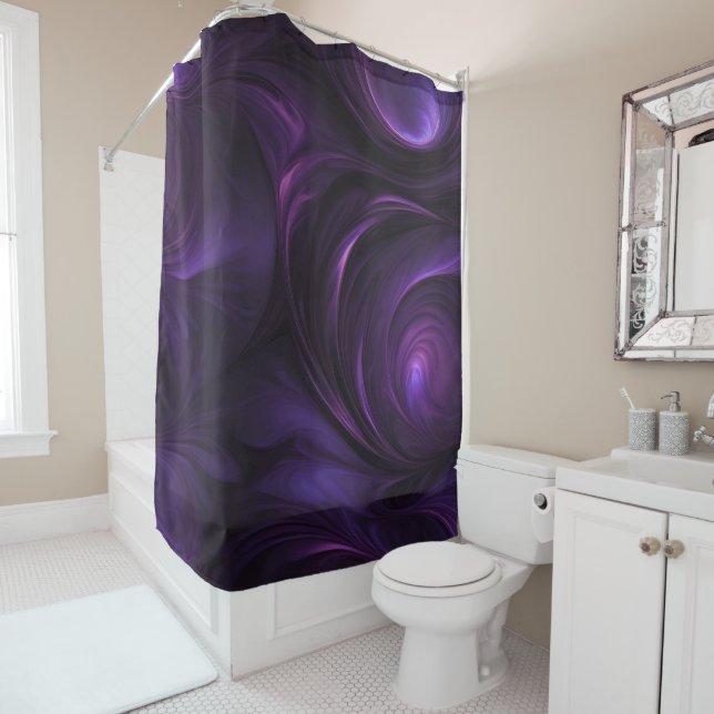 Dark Purple Swirl Design Shower Curtain (In Situ)