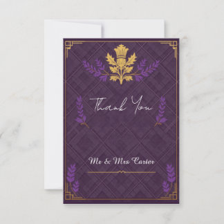 Dark Purple Tartan Scottish Thistle Wedding Thank You Card