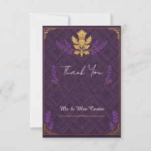 Dark Purple Tartan Scottish Thistle Wedding Thank You Card