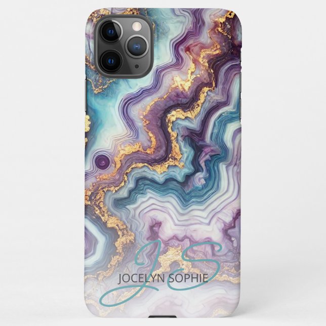Dark Purple Teal Blue Gold Marble Art Pattern iPhone Case (Back)