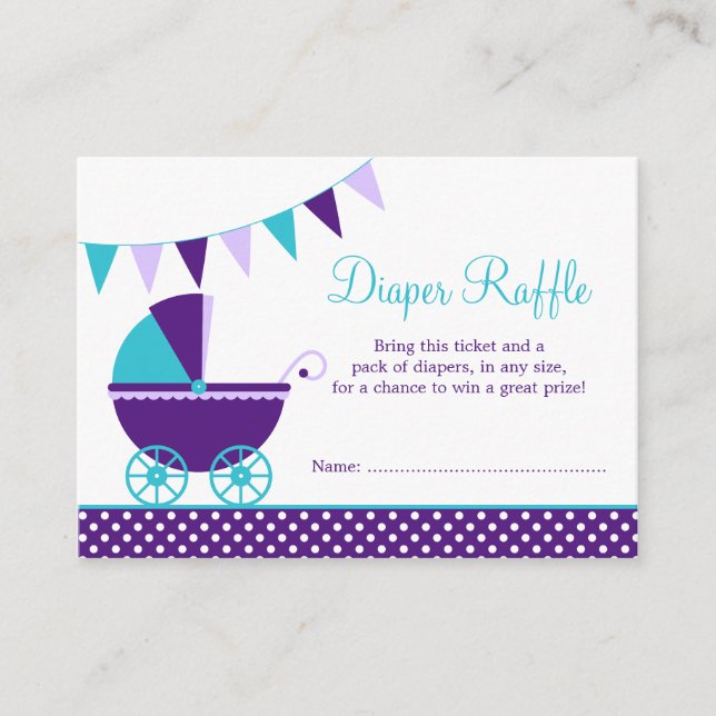Dark Purple Teal Carriage Diaper Raffle Ticket Enclosure Card (Front)