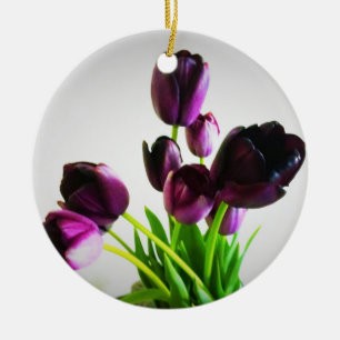 Dark Purple Tulips Ceramic Tree Decoration