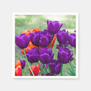 Dark purple tulips on a sunny day in the garden napkin