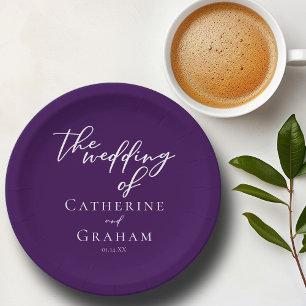 Dark Purple Typography Personalised Wedding Paper Plate