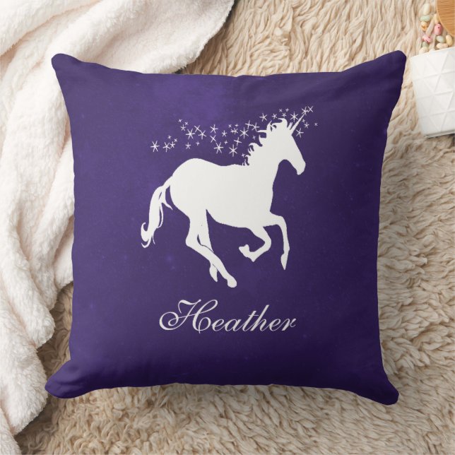 Dark Purple Unicorn Personalised Throw Pillow (Blanket)