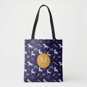 Dark Purple, Unicorns and Rainbows customized  Tote Bag