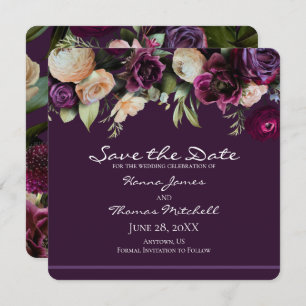 Dark Purple Vintage Romantic Floral Wedding Save The Date