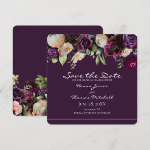 Dark Purple Vintage Romantic Floral Wedding Save The Date