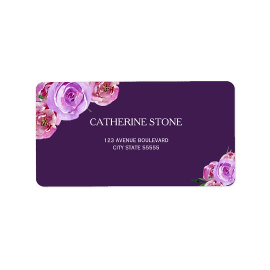 Dark purple violet peony flowers elegant wedding address label
